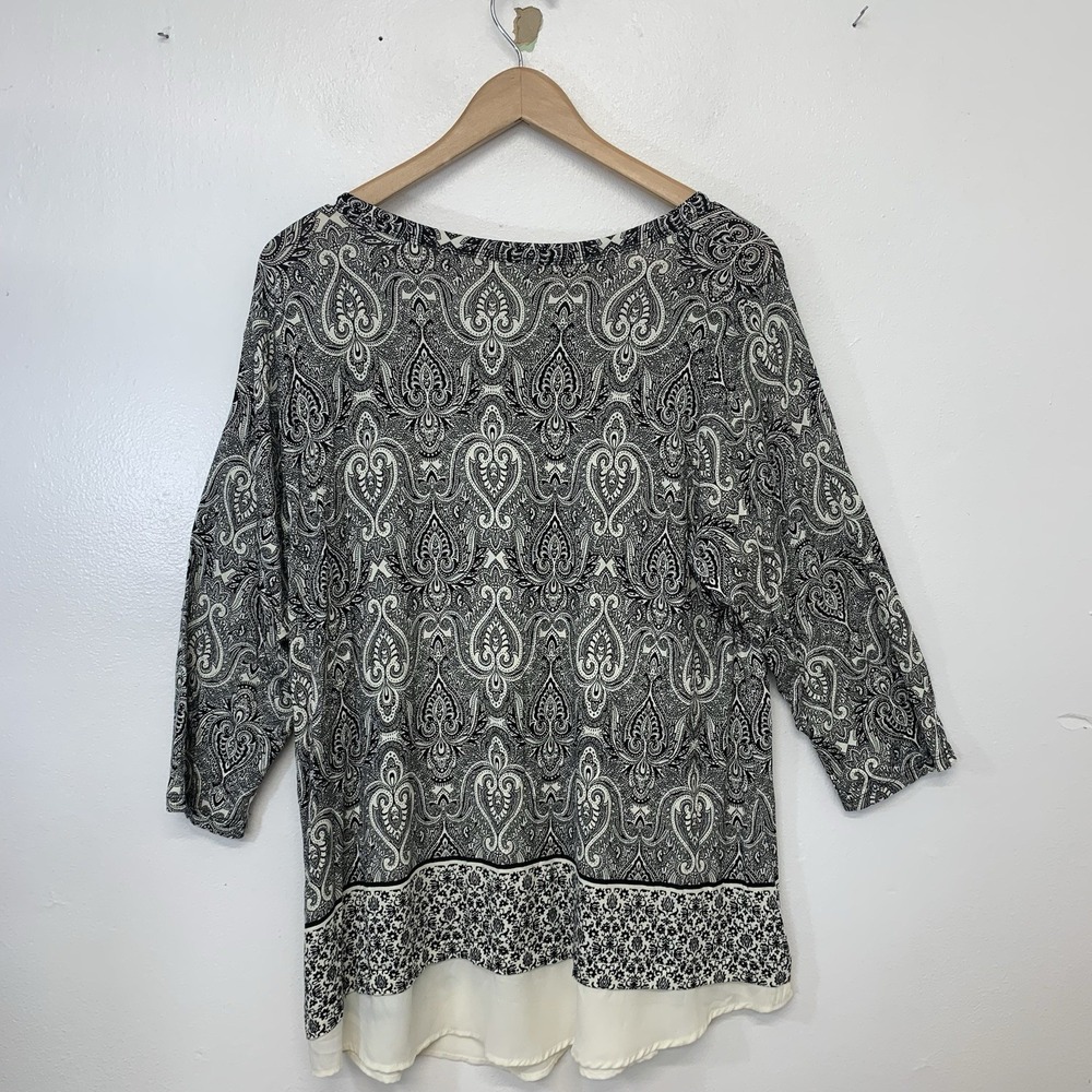 Rose & Olive Blouse 1X Pull Over Printed  Stretch 3/4 Sleeve Classic Office Work - Picture 5 of 9